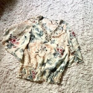 Sheer Floral Whimsical Flowy Beaded Poncho Style Top Womens S Oversized Fairy